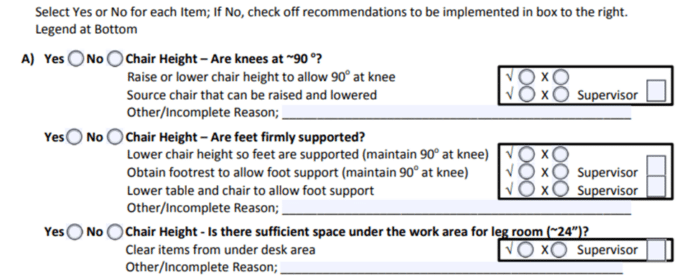 Example of an ergonomic self-assessment worksheet